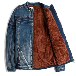 Новая осенняя и зимняя Толстая Мужская джинсовая куртка стрейч тонкий толстый воротник куртка мех ягненка джинсовая куртка