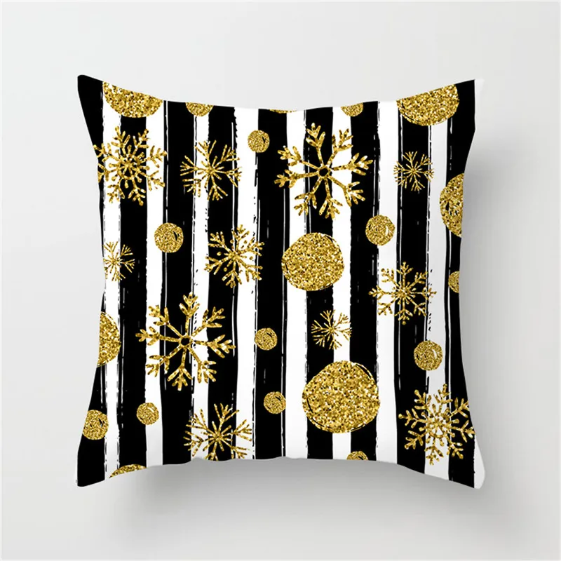 

Fuwatacchi Gold Striped White Pillow Cover Star Snowflake Printed Cushion Cover Decorative Throw Pillowcase for Decor Home Sofa