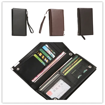 

AA Men Fashion Bifold Coin Purse Long Zipper Solid Color Wallet with Lanyard Great Designed PU Leather Portable Card Pack