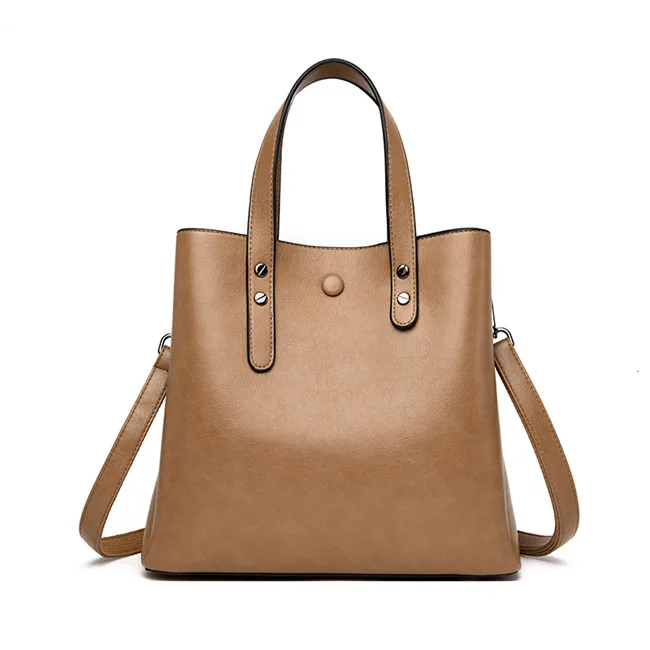 Модные женские сумки-тоут роскошные женские сумки Повседневная сумка ведро из натуральной кожи сумка на плечо дизайнерские сумки через плечо для женщин Sac - Color: Khaki