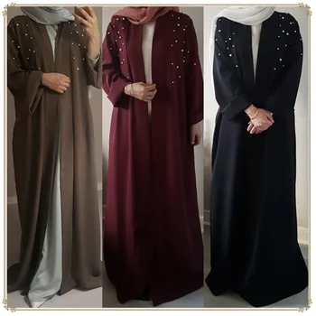 

Dubai Arab Women Dress Beading Lace-up Abaya Cardigan Muslim Dress Kaftan Long Robe Islamic Ramadan Prayer Clothing Dresses