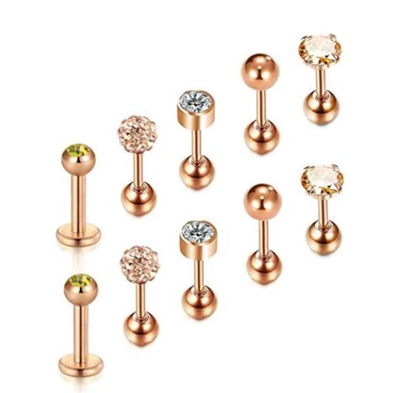 

16G Labret Lip Rings Ear Cartilage Earrings Studs Surgical Steel Monroe Lobe Tragus Conch Body Piercing Barbell 1/4" 6mm