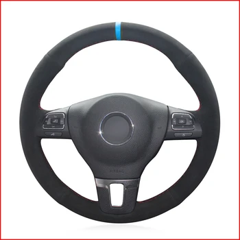 

Black Suede Hand Sew Steering Wheel Cover for Volkswagen VW Gol Tiguan Passat B7 Passat CC Touran Jetta Mk6 Accessories
