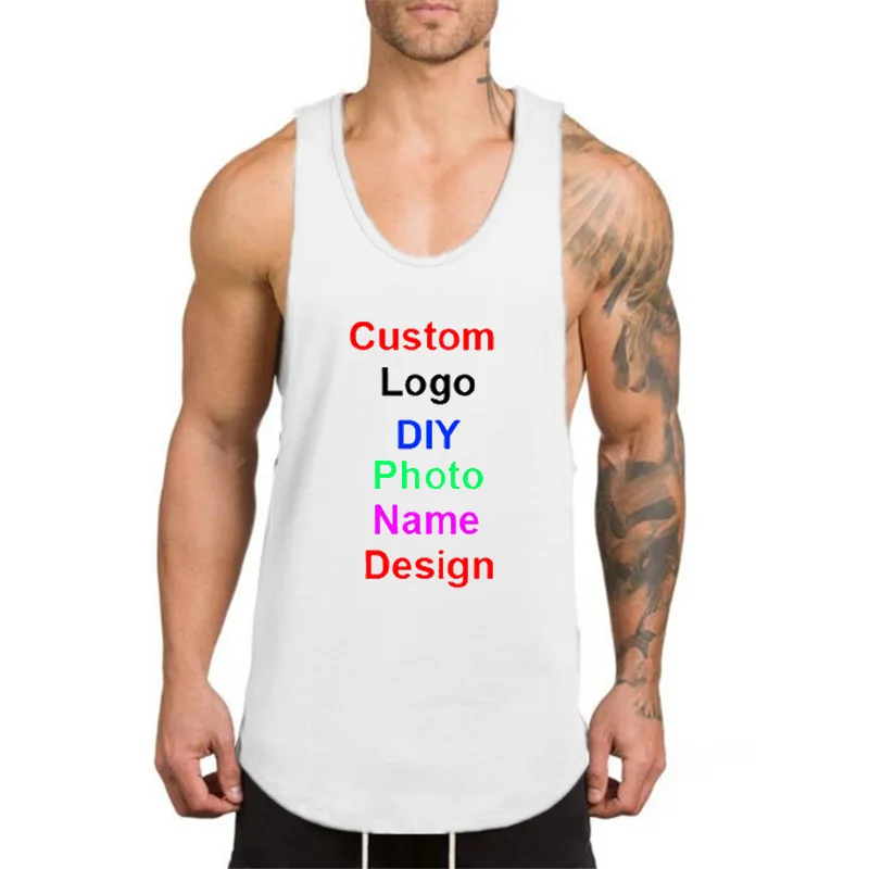 DIY Logo Foto Name Design Angepasst Sommer Fitness Mens Bodybuilding Tank Top Gym Kleidung Baumwolle Ärmelloses T-shirt – Detail 3