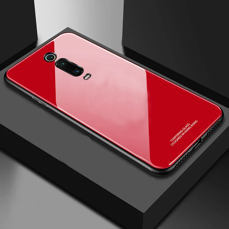 red Yuetuo Роскошный Жесткий стеклянный зеркальный чехол для xiaomi redmi k20 pro k20pro k 20 силиконовый чехол для телефона etui - Color: red