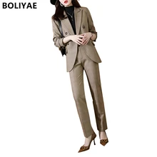 Boliyae New Spring Autumn Blue Professional Trouser Suits Office Business Formal Blazers Elegant Stylish Jacket Suits for Women