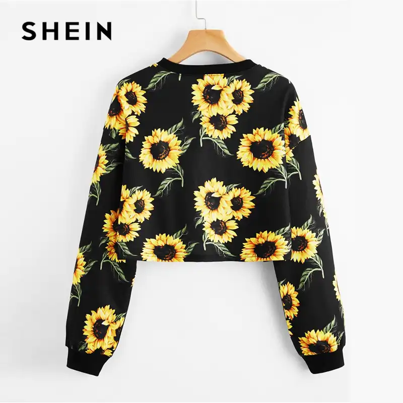 sunflower print crop hoodie