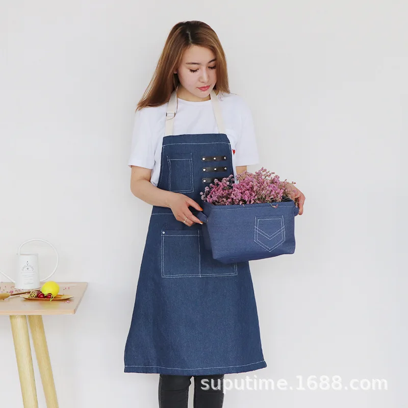 Boreal Europe style cowboy kitchen apron with thick neck hung men and women work clothes can be adjusted
