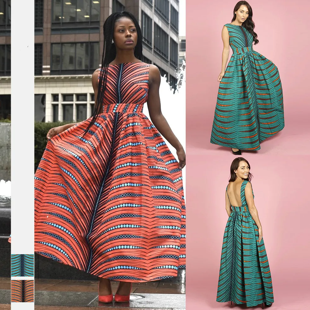 

2020 Ankara Style African Clothes Dashiki Backless Digital 3D Print Fashion Party African Sexy Dresses for Women Robe Africaine