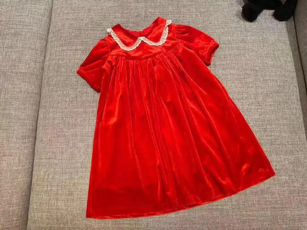 Г. Новинка; осеннее красное бархатное платье для девочек; Брендовые вечерние платья принцессы для девочек; платье для девочек с кружевным воротником