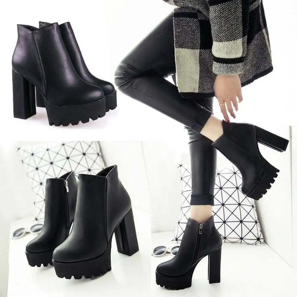 Women Black super high heel women thick with autumn winter 2019 new and bare boots women's shoes with short boots single shoes