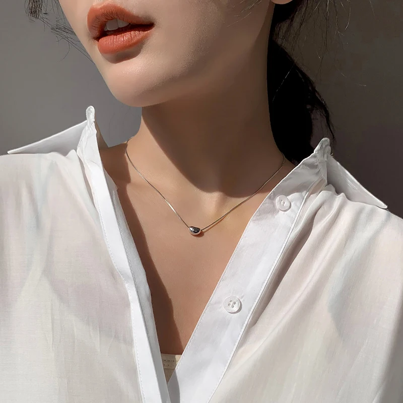 Silver Color Shine Chain Beans Pendant Necklaces Woman Wedding Engagement Jewelry Cute Accessories