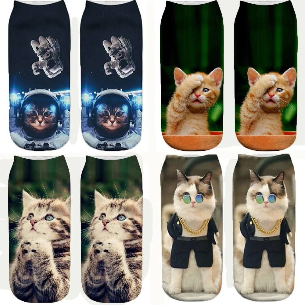 3D Трехмерная печать животных, котов, носки Забавные милые модные смешные носки Харадзюку, рисунок кота, различные выразительные носки