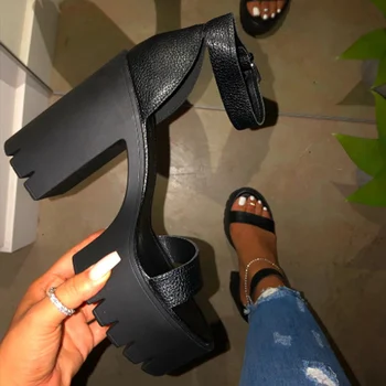 

2020 New Women Platform Summer Sandals Buckle Woman Candy Colors Thick High Heels Ladies Ankle Strap Shoes Female Sandalias
