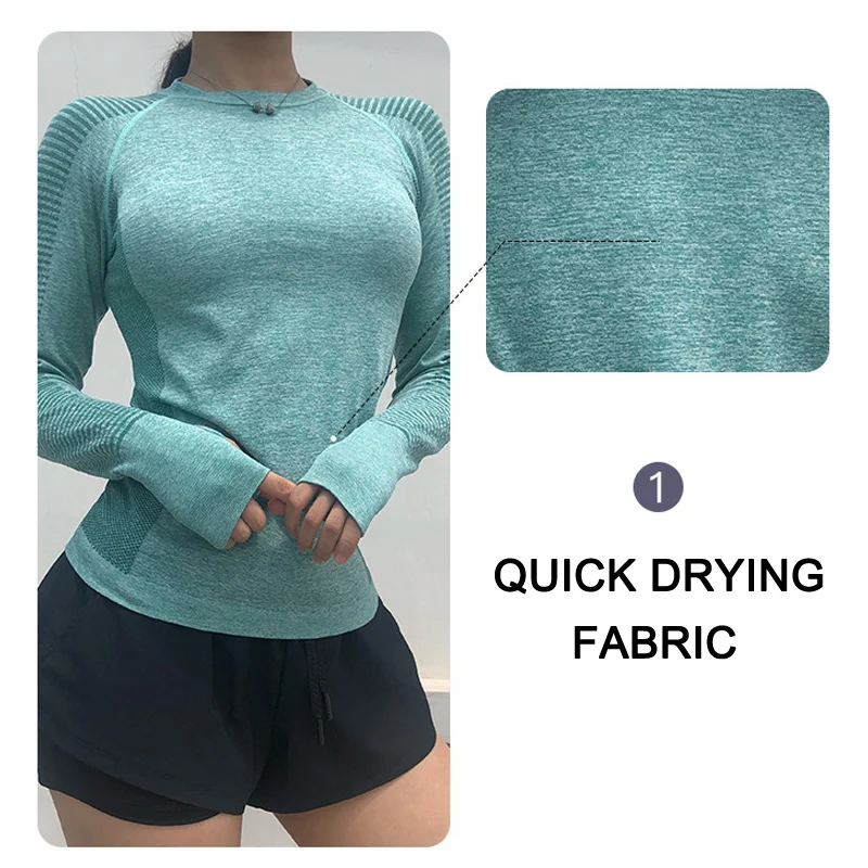 

Newly 2019 Women Long Sleeve Solid Color Sport Quick Drying Elasticity Breathable Tops T-Shirt For Fitness Tops IR-ing