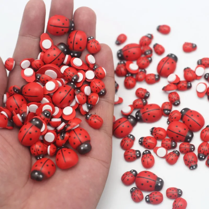 Wooden Crafts Accessories 50pcs Red Wooden Ladybirds Flat-Back Crafts Easter Wedding Decor Scrapbooking Cardmaking Child Gift DIY Handmade