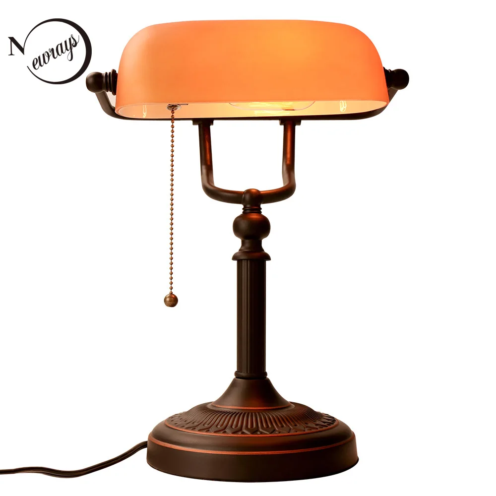 Retro vintage frosted amber glass shade decro table lamp E27 EU US plug living room bedroom bedside study hetol room desk lamp