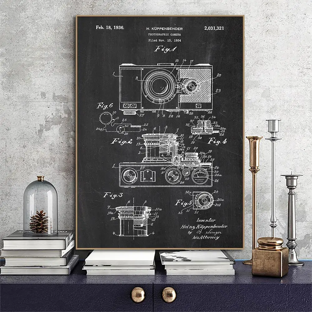 Camera Patent Poster Vintage Wall Art Abstract Canvas Painting Photography Poster Retro Art Print Wall Pictures Home Decoration