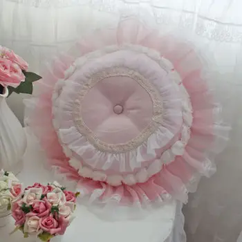 

princess pink lace pillow cushion decorative flounce ruffled seat cushion chair stool seat mat