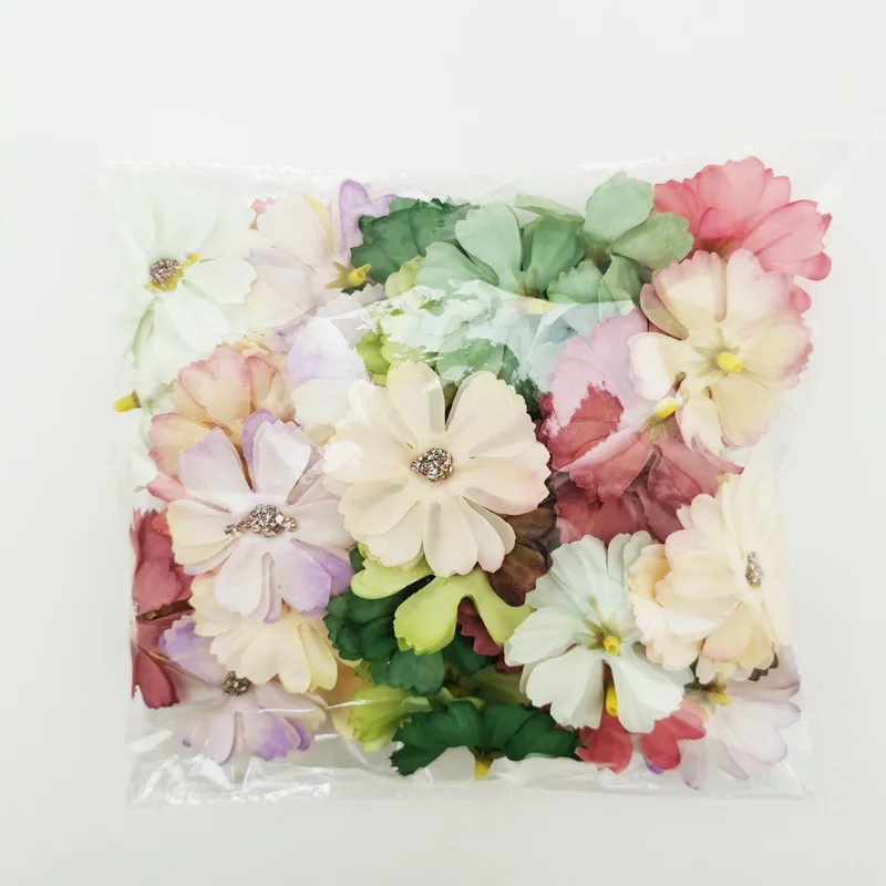 (50pcs/pack) 50mm Width Colourful Artificial Flowers Wedding Decoration Handmade DIY Wreath Gift Box Packaging Decoration