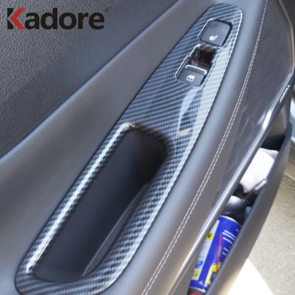  For Hyundai Santa Fe 2019 2020 Carbon Fiber Window Lift Switch Button Cover Trims Door Armrest Pane