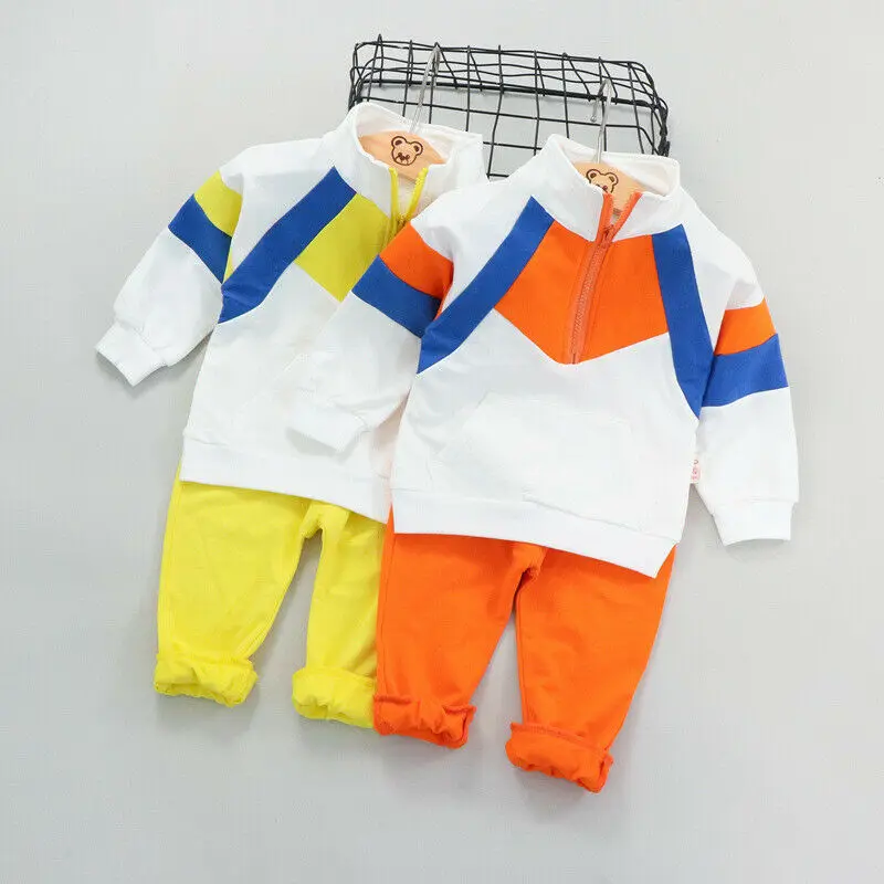 

2019 Brand Quality New Baby Kids Patchwork Tops Coat Long Pants Boys Girls Unisex Baby 2PCS Sport Outfits Set Clothes Fashion