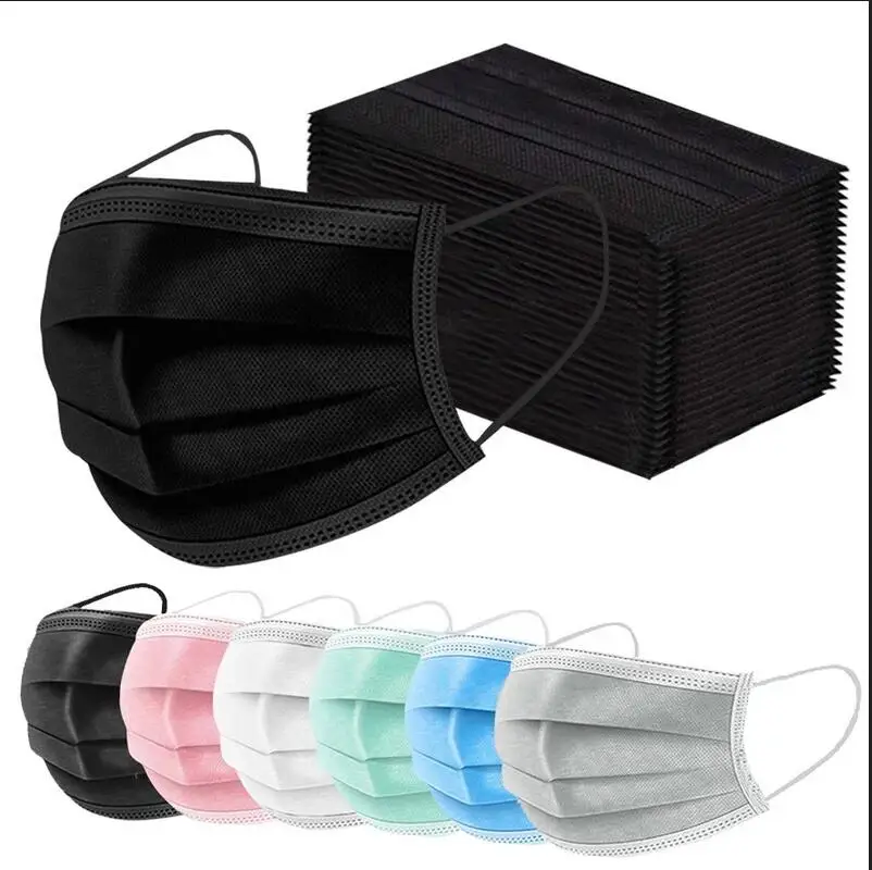 10/50/100 Uds boca desechable máscara de algodón negro adulto máscaras para el rostro boca no tejida máscara 3 filtro activado contra la contaminación máscara