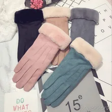 Зимняя симпатичная Студенческая перчатка, теплые утолщенные велосипедные перчатки с пятью пальцами, ветрозащитные перчатки для сенсорного экрана, монохромные, подарки на год