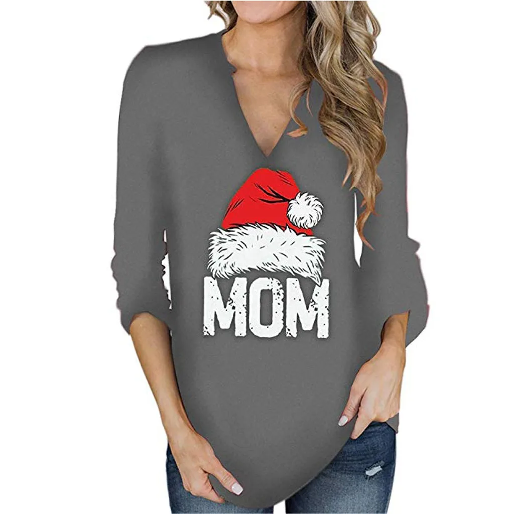 Blusas mujer de fashion модные рождественские Женские 3/4 топы с отворачивающимися рукавами и v-образным вырезом, повседневные Элегантные блузки осень