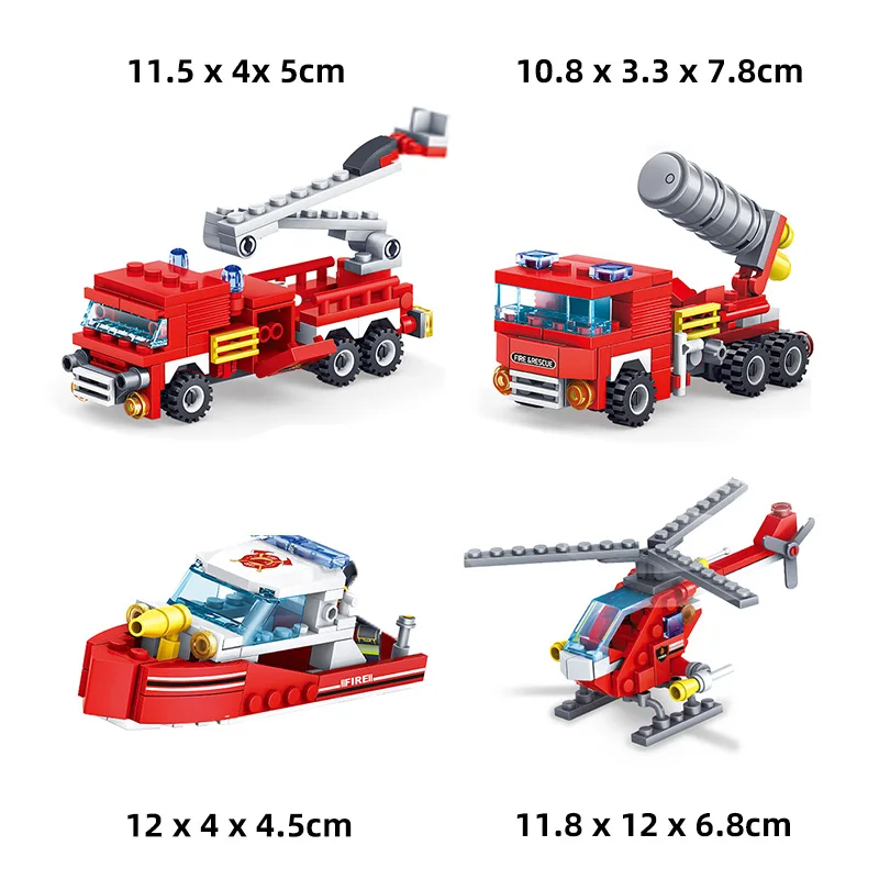 348pcs 4in1 Fire Fighting Trucks Car Helicopter Boat Building Blocks compatible legoingly City Firefighter Bricks children Toys
