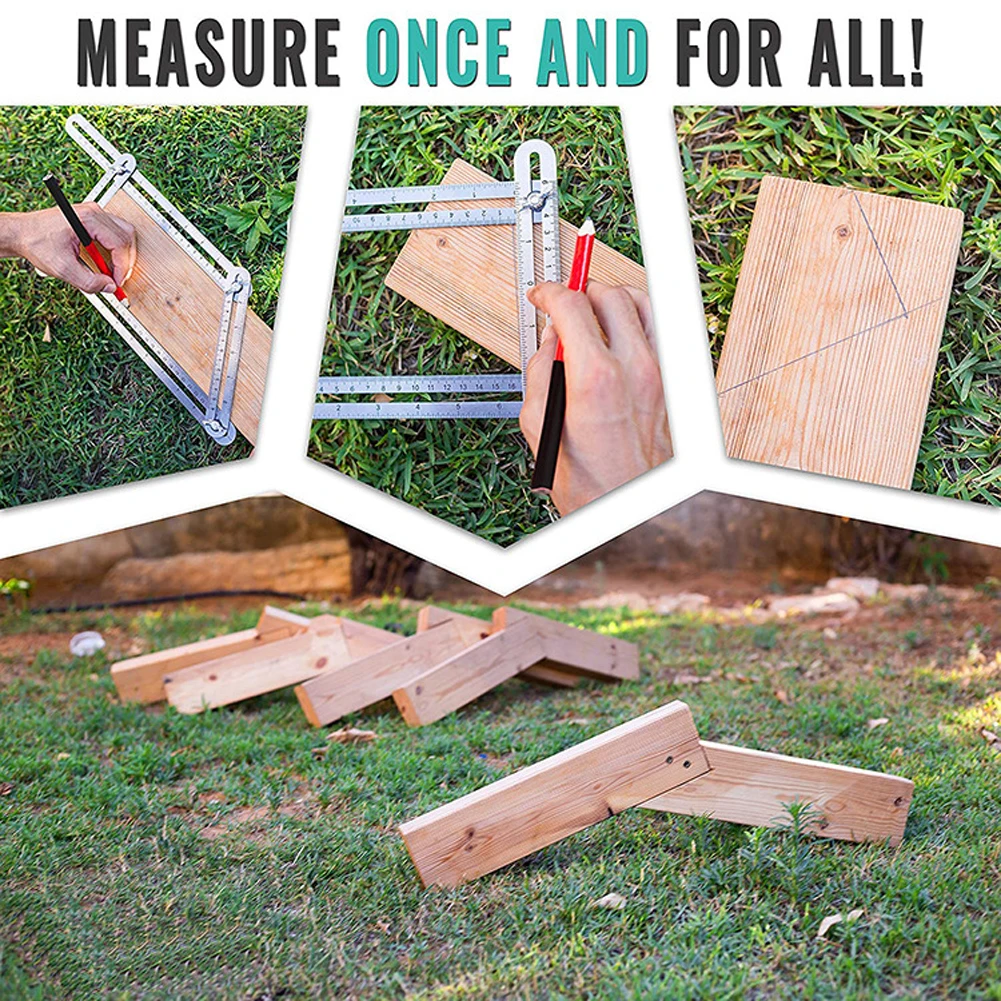 Multifunctional Four Fold Ruler Measuring Tool Stainless Steel Folding Ruler Any Angle Ruler Universal Protractor