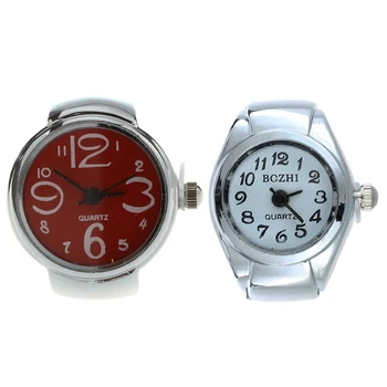 

2 Pcs Watch Ring Quartz Movement Alloy Round Dial Jewelry Red & White