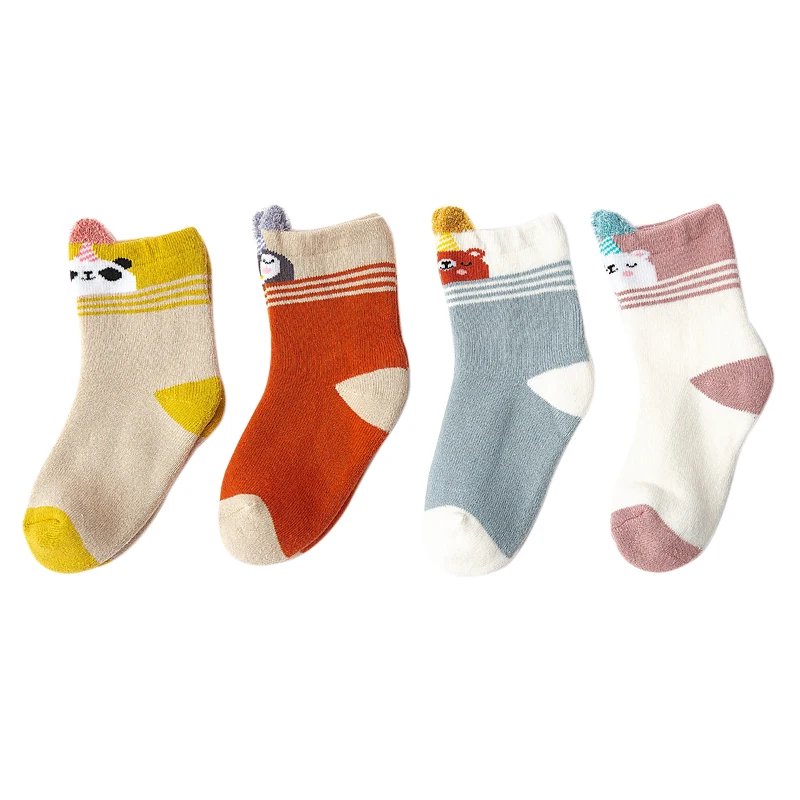 

4 Pair Baby Boys Girls Socks Cartoon Pattern Socks Set Cotton Winter Warm Floor Socks Leg Warmer