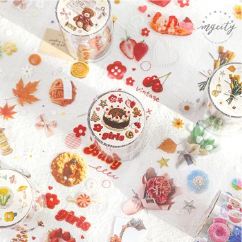 

Cute Girl's Sewing Box Bullet Journal PET Washi Tape Set Adhesive Tape DIY Scrapbooking Sticker Label Transparent Masking Tape