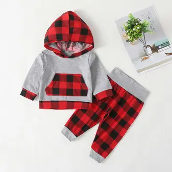 

Pudcoco US Stock 0-24M Newborn Infant Baby Boy Clothes Set Hooded Tops Sweatshirt Plaid Pants Leggings Boy 2PCS Clothes Outfits