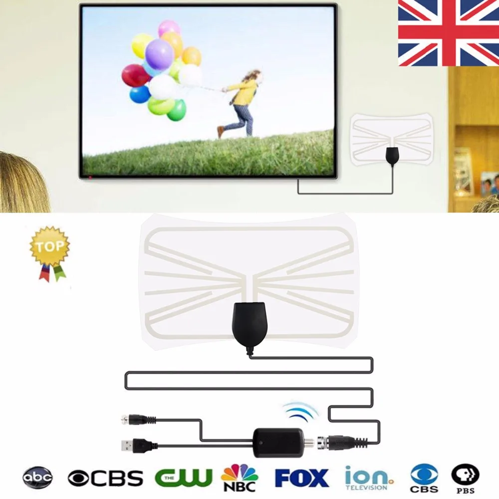 Белая цифровая HDTV антенна ТВ ресивер 25dbi с усилителем ISDB ATSC комнатная 980 миль