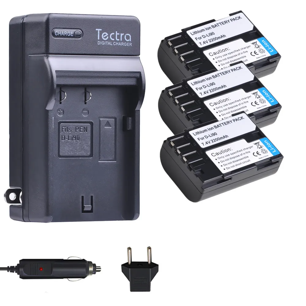 Tectra 2200Mah D-Li90 Fotocamera Li-Ion + Caricabatterie Per Pentax 645 645D 645Z K-1 K-01 K-3 K-5 K-5Iis K-7 K-7D