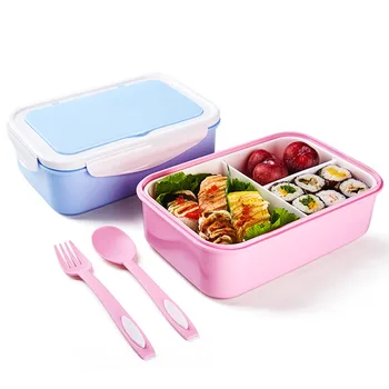 

Microwave Lunch Box Leak-Proof Independent Lattice Bento Lunch Box for Kids Bento Box Portable Food Container With spoon fork