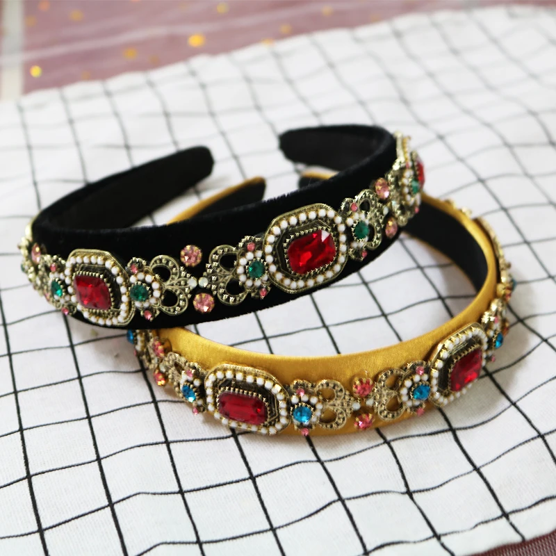 

Charm Show Vintage Crystal Baroque Headband Queen Crown Tiara Metal Headwear Women Wedding Hair Jewelry Fashion Christmas Gift