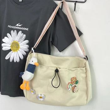 

2020 HOT Japanese Student Harajuku Ulzzang Tooling Wind Shoulder Canvas Bag Large Capacity Wild Ins Drawstring Messenger Bag