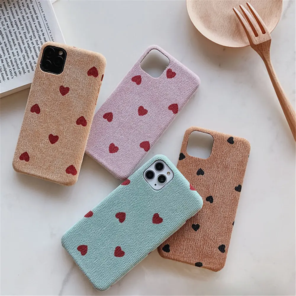 Чехол Lovebay для iPhone 11, плюшевый чехол с сердечком для iPhone 7, 8, 6, 6s Plus, X, XR, XS Max, 11 Pro, чехол для телефона, s, ткань, текстура, мягкий чехол из искусственной кожи