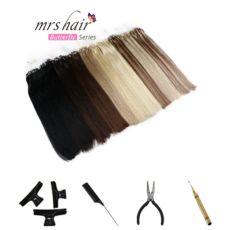 

MRSHAIR Straight Loop Micro Ring Hair 14"-24" 1g/pc 50pieces Micro Bead Links Machine Made Remy Easy Ring Link Hair Extensions
