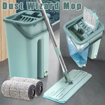 

Cleaning Microfiber Mops with Bucket Hand Free Wringing Floor Clean Tool Kit MYDING