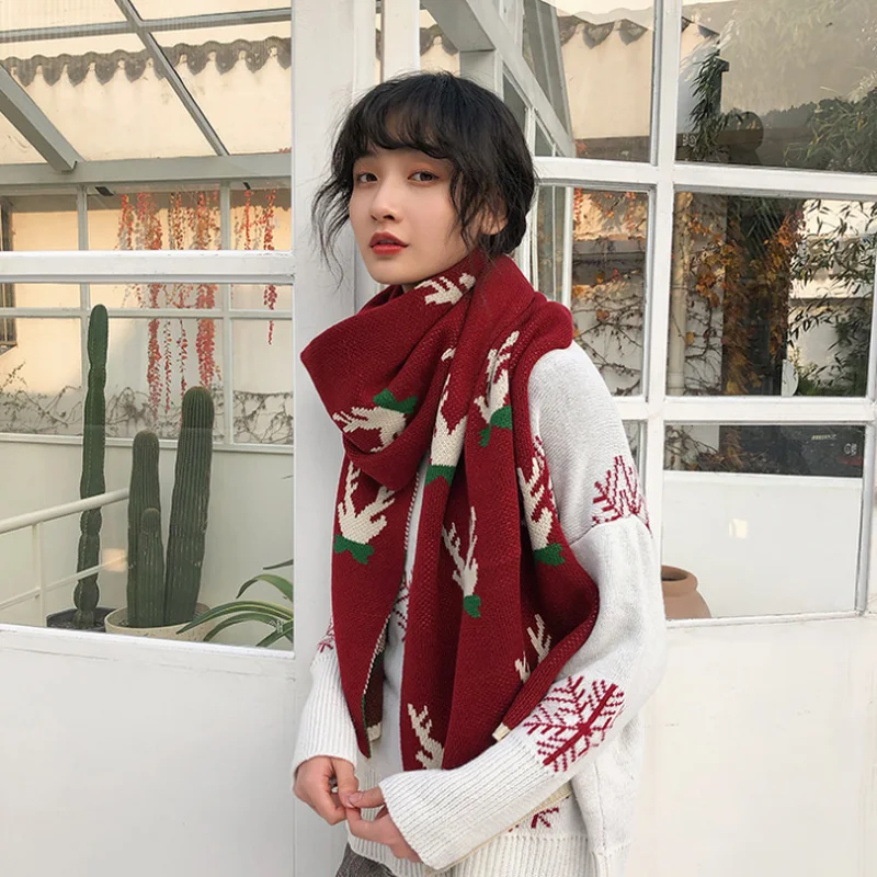 [New Year Gift] Japanese Fawn Girl Winter Cute Student Knitted Wool Christmas Scarf 2020 Latest Korean Fashion Trend | Аксессуары для