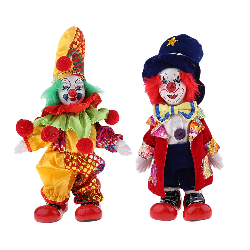 2pcs 18cm Cute Clown Porcelain Doll Halloween Decoration Home Table Desk Decor