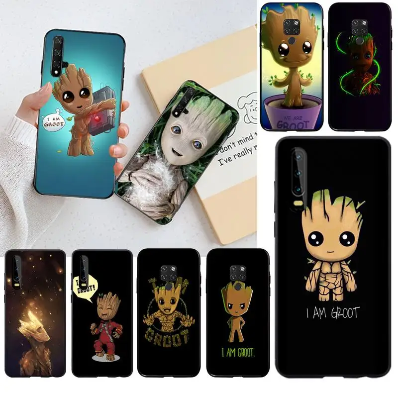 

HPCHCJHM Lovely Groot TPU black Phone Case Cover Hull for Huawei P40 P30 P20 lite Pro Mate 20 Pro P Smart 2019 prime