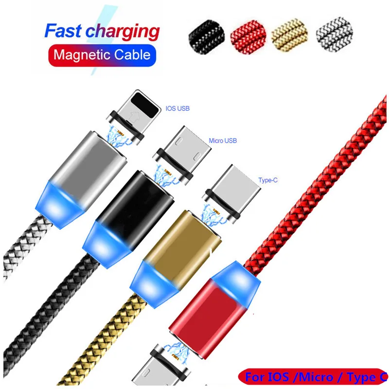 

Fast Charging Mobile Phone Magnetic USB Cable LED For iphone 7 8 PLUS 6 5 X XR XS MAX For Samsung Galaxy A3 A5 A7 2017 A50 A40