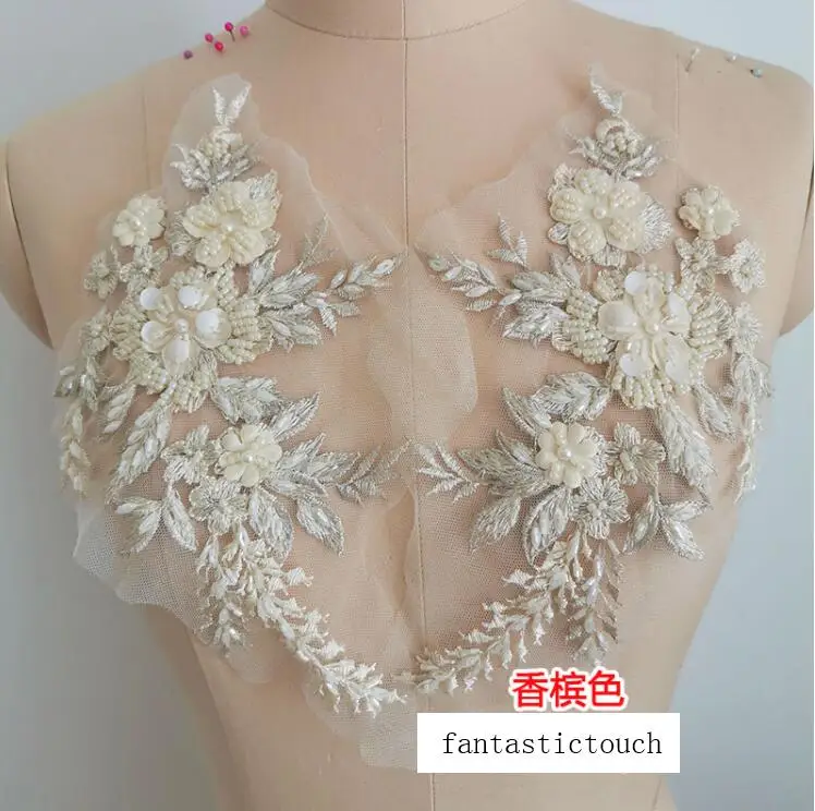 Beaded Craft Flower Embroidery Sewing Lace Neckline Applique Trims 3D Venise Patches 1 Piece lace fabric,lace garment accessories,sewing patches,lace sewing supplies,lace decoration,lace accessories,lace sewing accessories