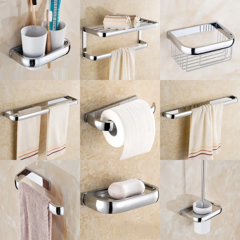 Poliertes Verchromtes Messing, Quadratisches Badezimmer-Zubehör-Set, Bad-Hardware, Handtuchhalter, Seifenschale, Toilettenpapierhalter, Wandmontage, Mm002