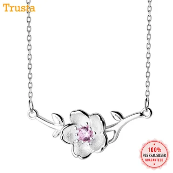 

Trustdavis Genuine Fashion 925 Sterling Silver Pink CZ Peach Blossom Pendant Choker Necklace Fot Women Girl Jewelry Gift DA218